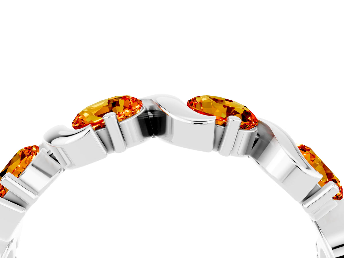 Round Citrine Half Eternity Band in Silver with Wave Prong Setting_4