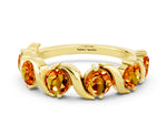 Round Citrine Half Eternity Band in Yellow gold with Wave Prong Setting