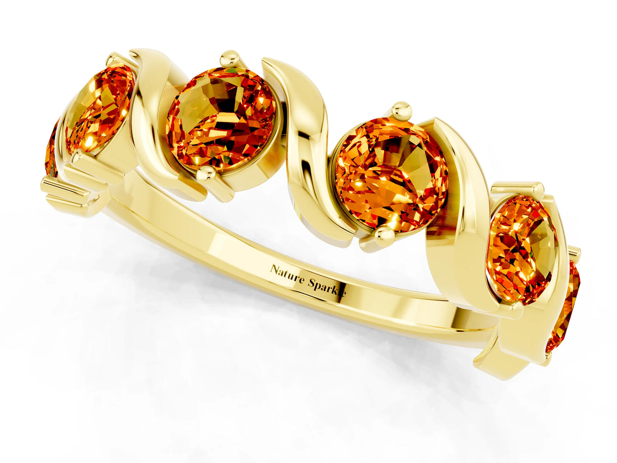 Round Citrine Half Eternity Band in Yellow gold with Wave Prong Setting_1