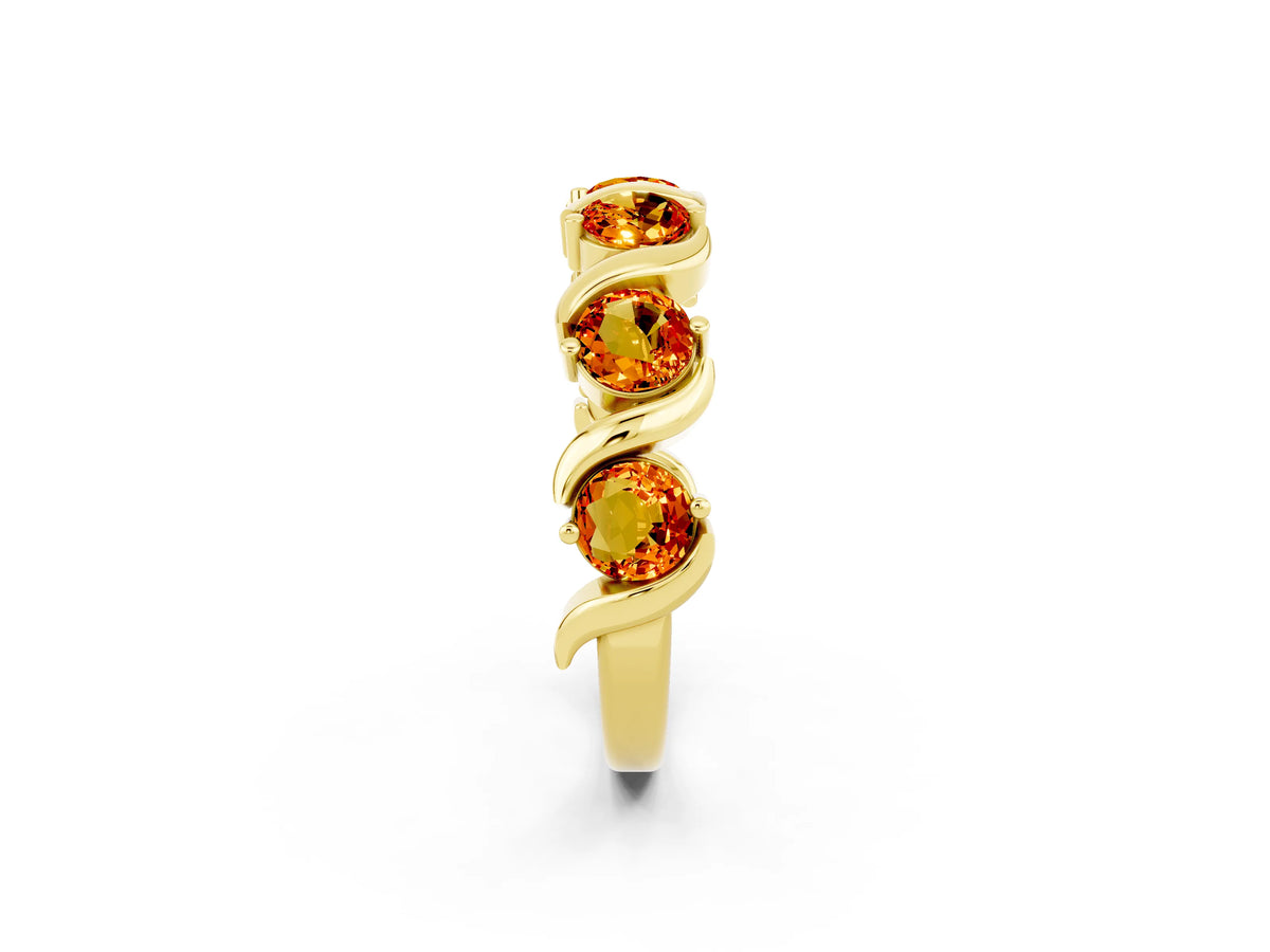 Round Citrine Half Eternity Band in Yellow gold with Wave Prong Setting_2