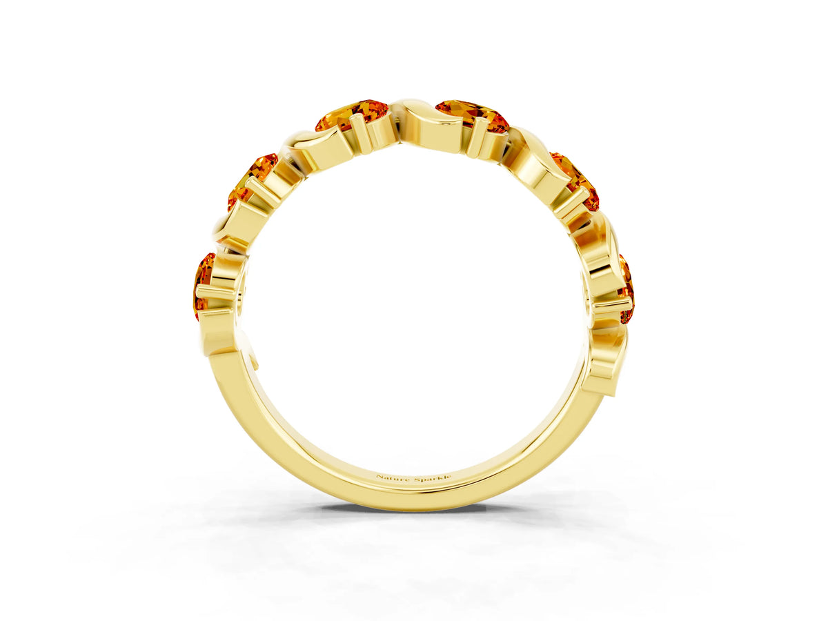 Round Citrine Half Eternity Band in Yellow gold with Wave Prong Setting_3
