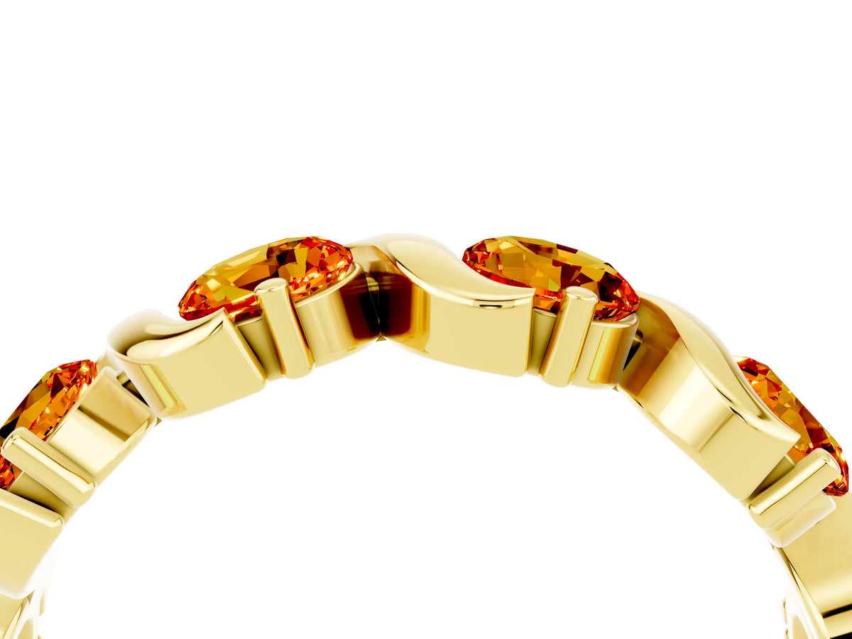 Round Citrine Half Eternity Band in Yellow gold with Wave Prong Setting_4