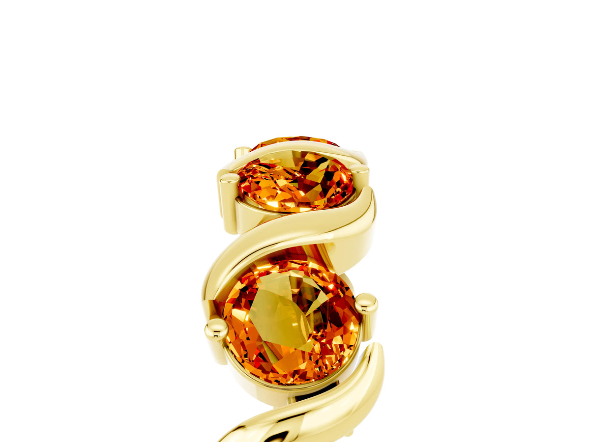 Round Citrine Half Eternity Band in Yellow gold with Wave Prong Setting_5