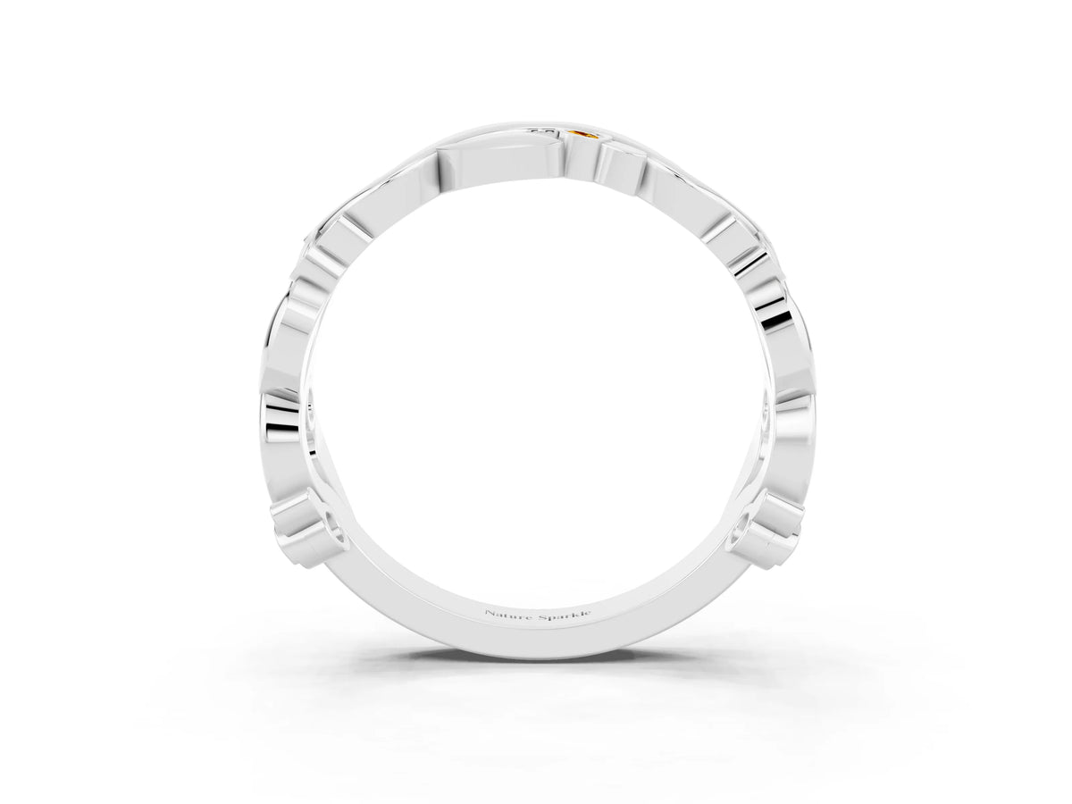 Round Citrine Leaf Motif Eternity Band in Platinum with Bezel Setting_3