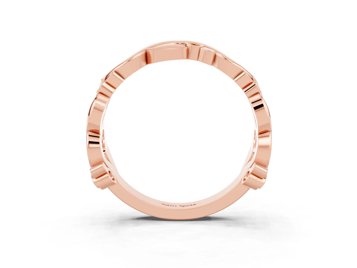 Round Citrine Leaf Motif Eternity Band in Rose gold with Bezel Setting_3