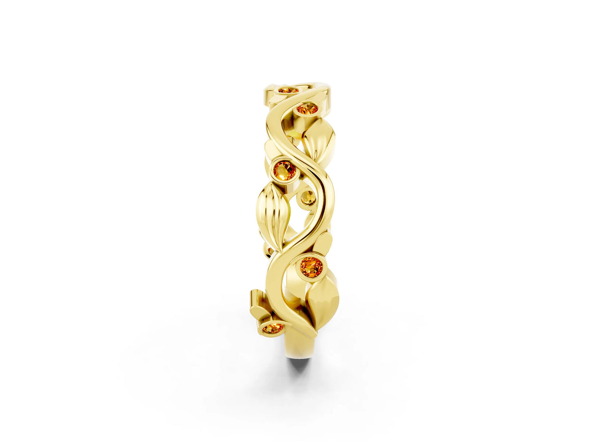 Round Citrine Leaf Motif Eternity Band in Yellow gold with Bezel Setting_2