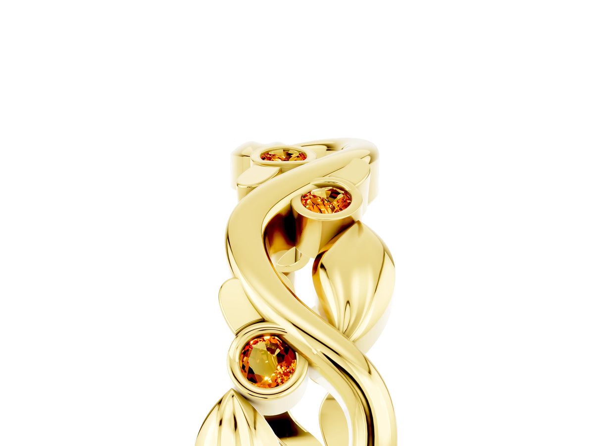 Round Citrine Leaf Motif Eternity Band in Yellow gold with Bezel Setting_5