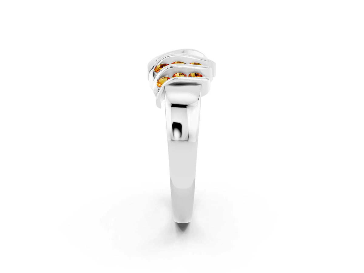 Round Citrine Multi-Row Crossover Band in White gold with Polished Curves_2