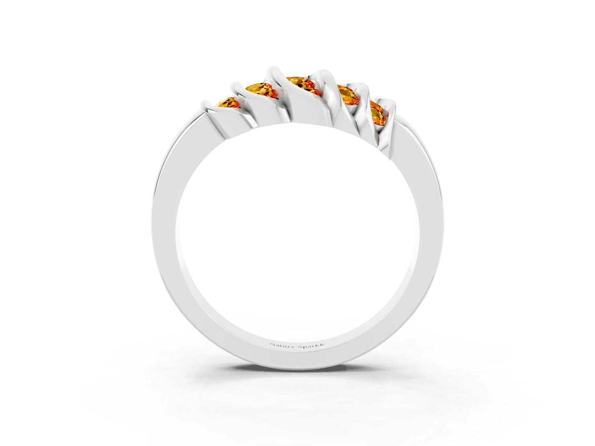 Round Citrine Multi-Row Crossover Band in White gold with Polished Curves_3