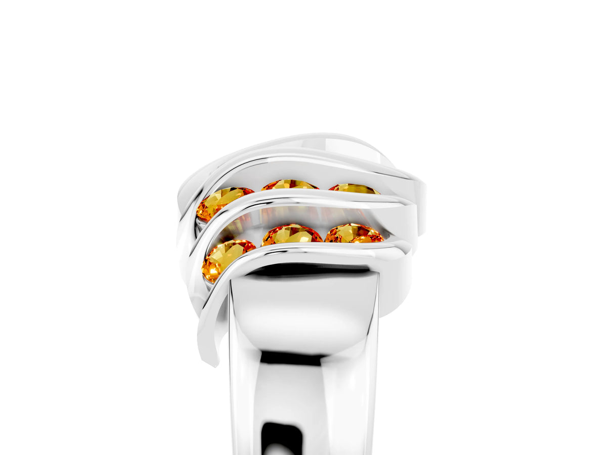 Round Citrine Multi-Row Crossover Band in White gold with Polished Curves_5