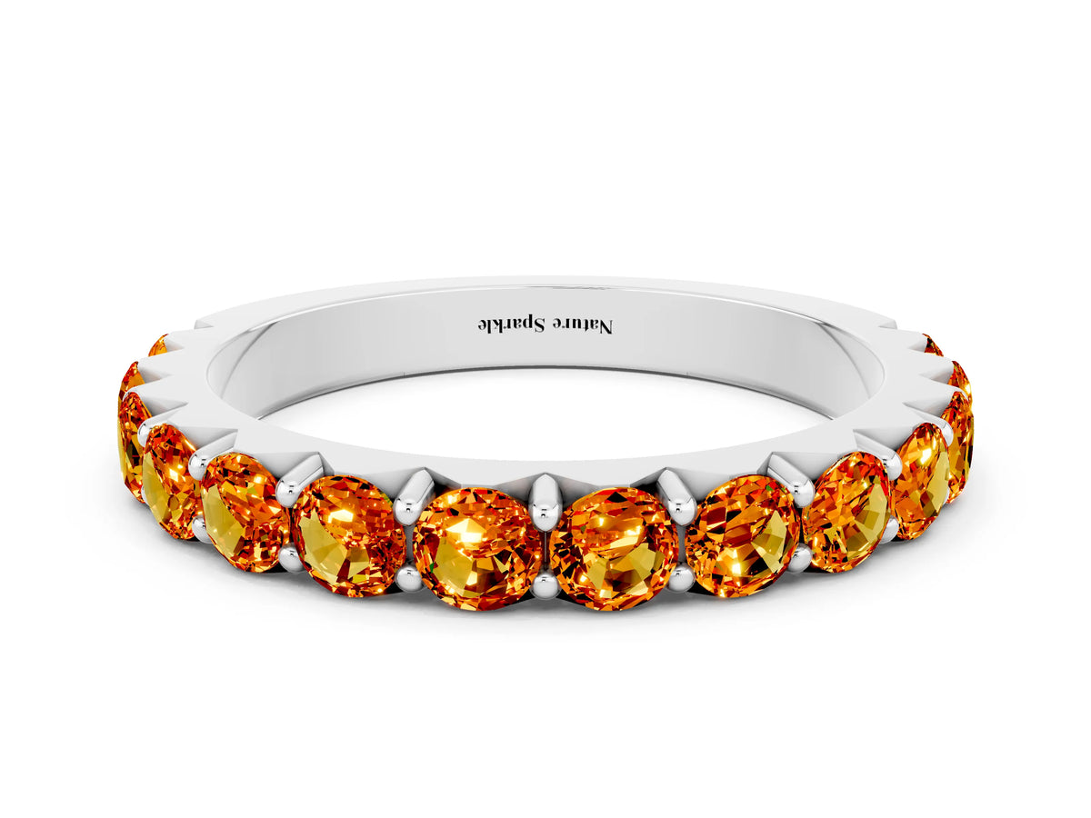 Round Citrine Polished Half Eternity Band in Platinum with Classic Prong Setting
