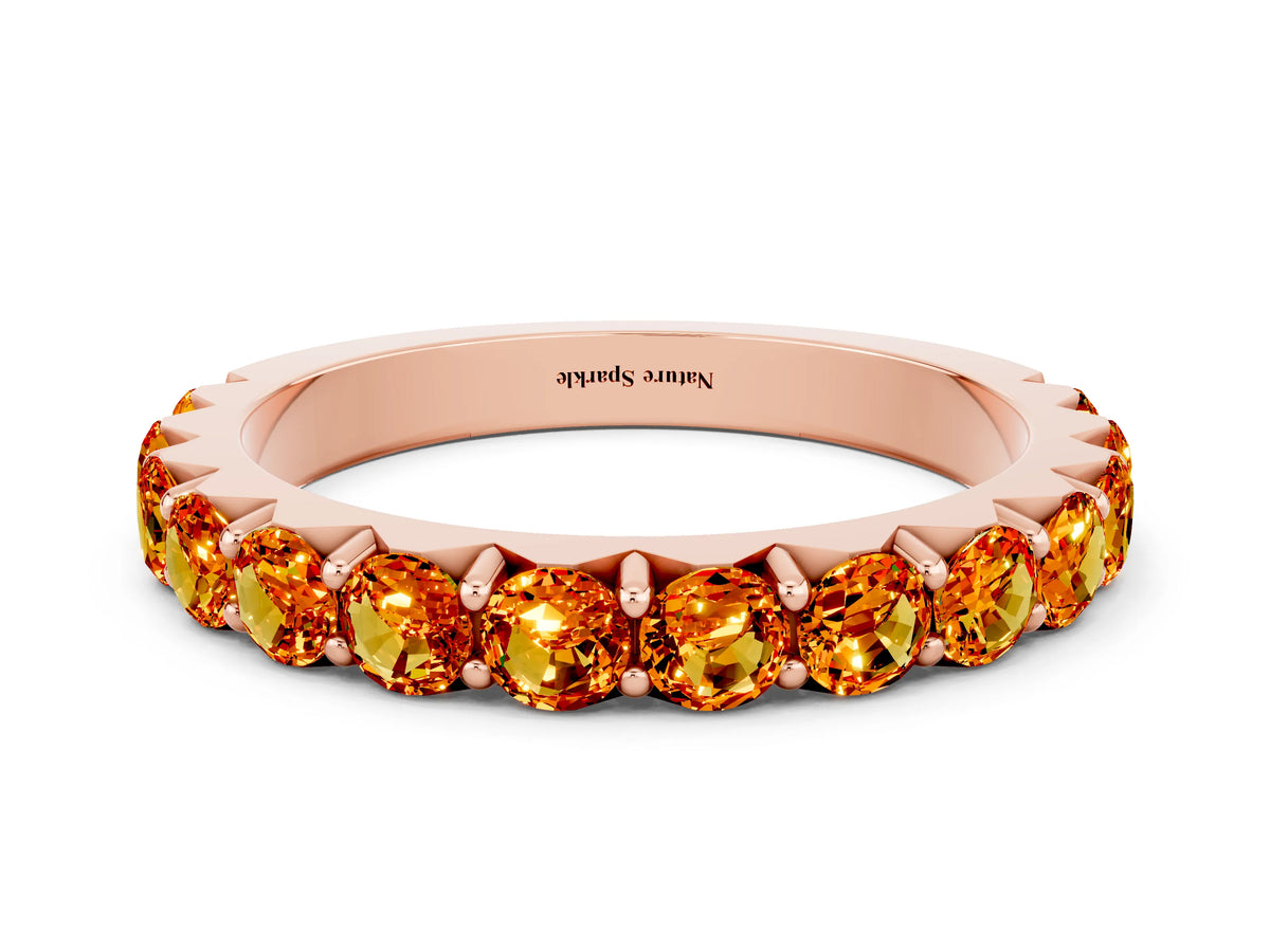 Round Citrine Polished Half Eternity Band in Rose gold with Classic Prong Setting