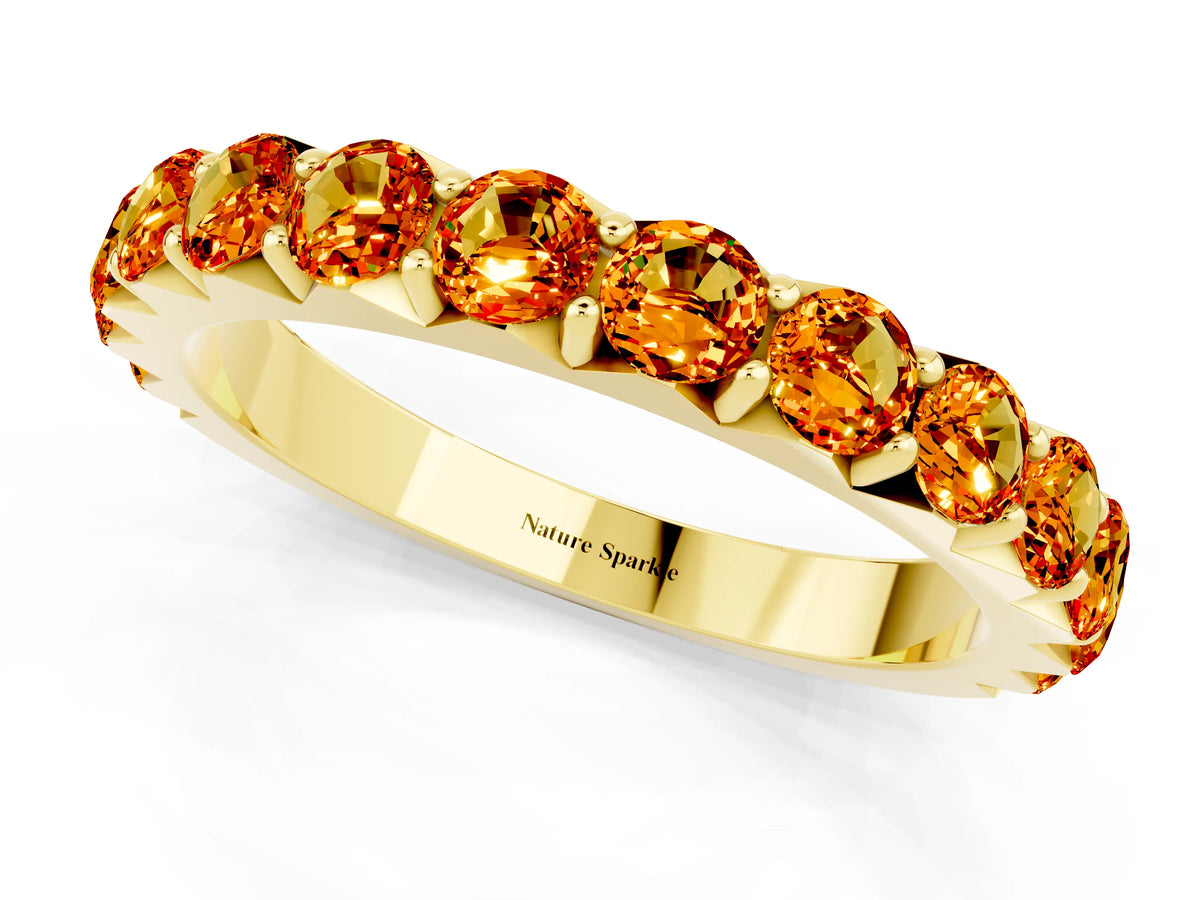 Round Citrine Polished Half Eternity Band in Yellow gold with Classic Prong Setting_1