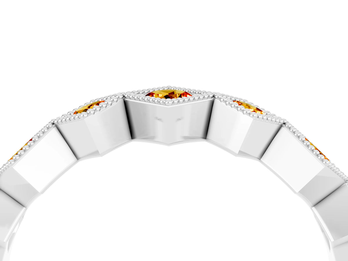 Round Citrine Square Bezel Chevron Band in Platinum with Milgrain Detailing_4