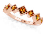 Round Citrine Square Bezel Chevron Band in Rose gold with Milgrain Detailing_1