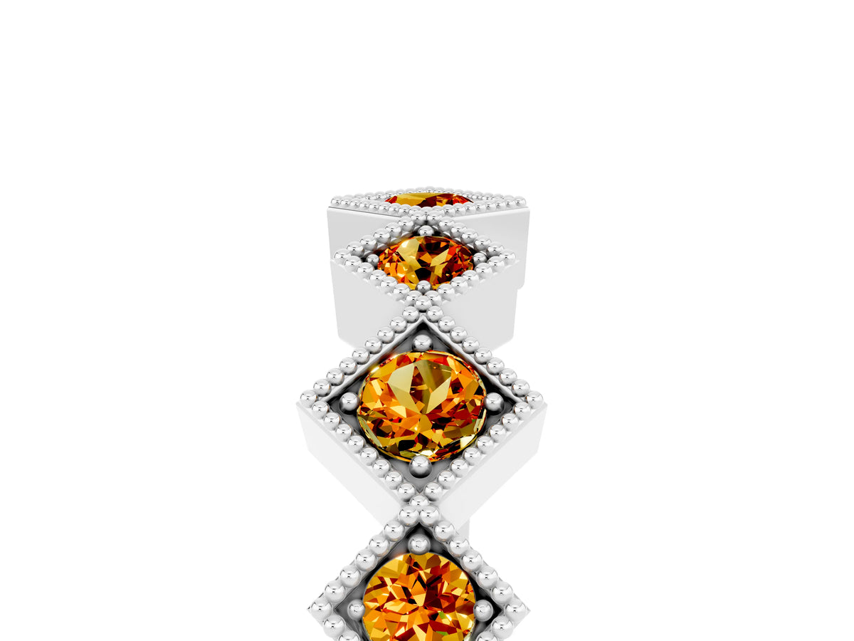 Round Citrine Square Bezel Chevron Band in Silver with Milgrain Detailing_5