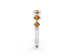 Round Citrine Square Bezel Chevron Band in White gold with Milgrain Detailing_2