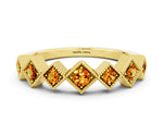 Round Citrine Square Bezel Chevron Band in Yellow gold with Milgrain Detailing