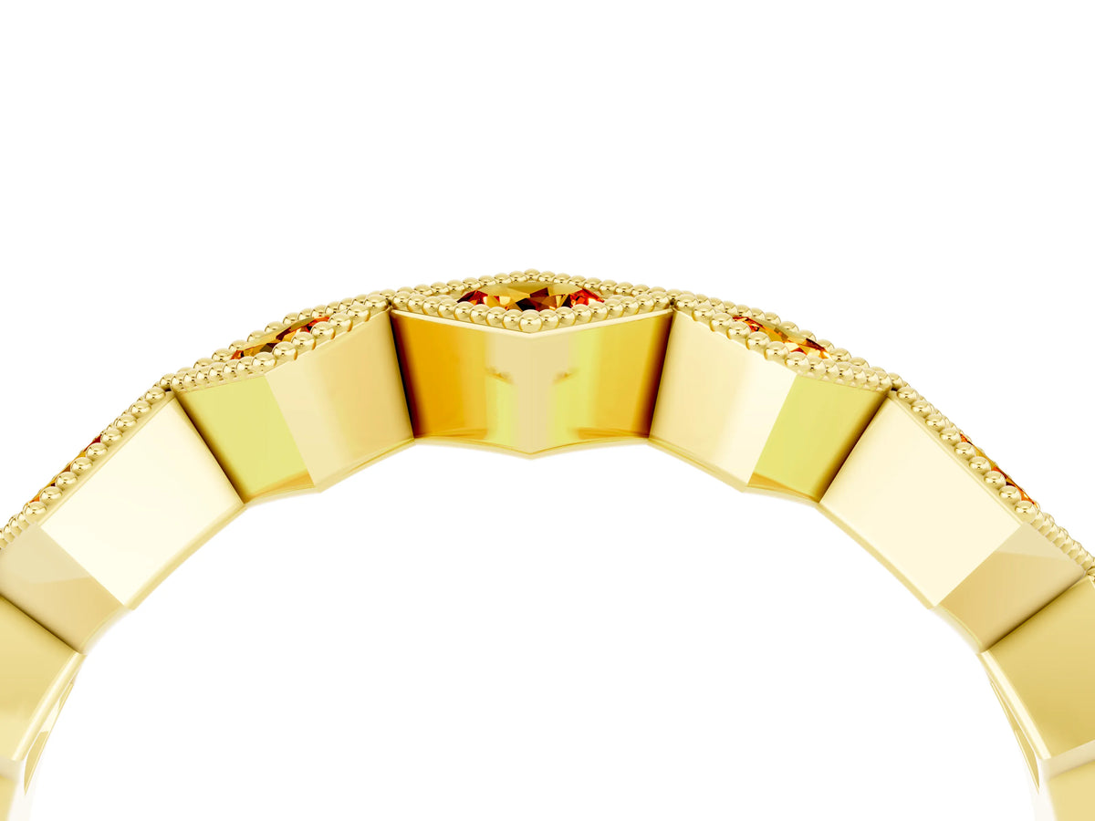 Round Citrine Square Bezel Chevron Band in Yellow gold with Milgrain Detailing_4