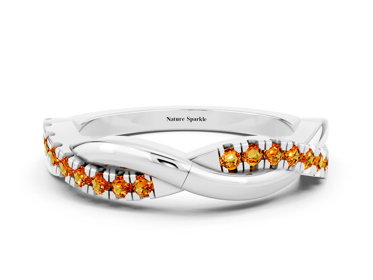 Round Citrine Twisted Infinity Band in Silver with Prong Setting