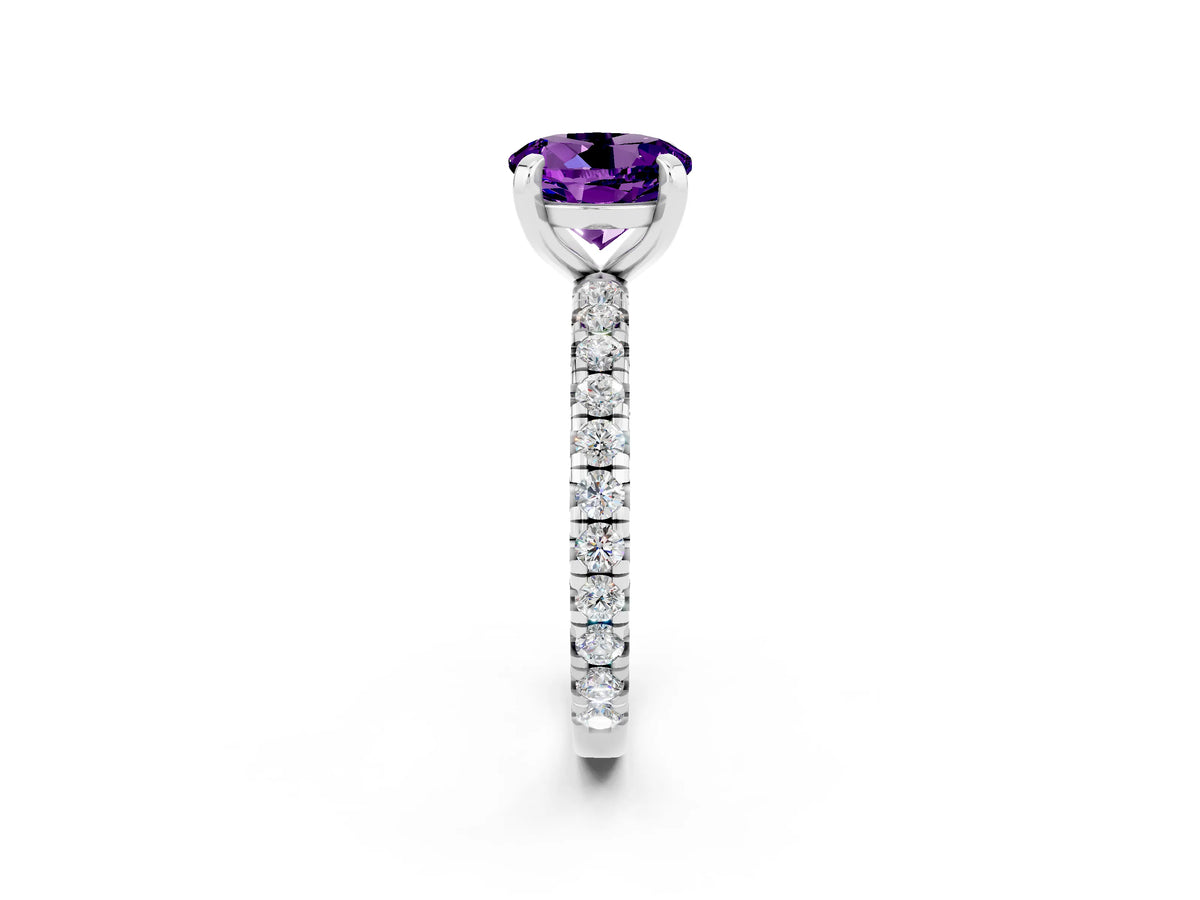 Round Cut Amethyst Pavé Solitaire Ring in Silver with Round Pavé Band and Prong Setting_2