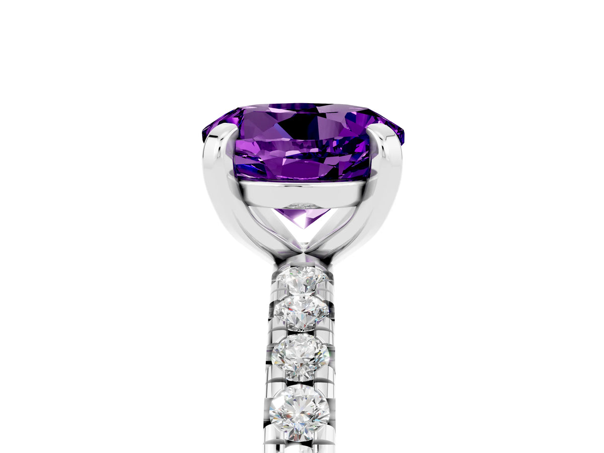 Round Cut Amethyst Pavé Solitaire Ring in Silver with Round Pavé Band and Prong Setting_5