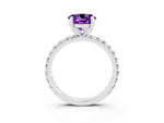 Round Cut Amethyst Pavé Solitaire Ring in White gold with Round Pavé Band and Prong Setting_3