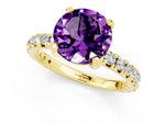 Round Cut Amethyst Pavé Solitaire Ring in Yellow gold with Round Pavé Band and Prong Setting_1