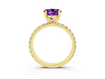 Round Cut Amethyst Pavé Solitaire Ring in Yellow gold with Round Pavé Band and Prong Setting_3