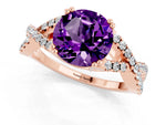 Round Cut Amethyst Solitaire Ring in Rose gold with Interwoven Pavé Band and Prong Setting_1