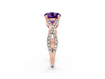 Round Cut Amethyst Solitaire Ring in Rose gold with Interwoven Pavé Band and Prong Setting_2