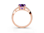 Round Cut Amethyst Solitaire Ring in Rose gold with Interwoven Pavé Band and Prong Setting_3