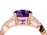 Round Cut Amethyst Solitaire Ring in Rose gold with Interwoven Pavé Band and Prong Setting_4