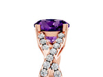 Round Cut Amethyst Solitaire Ring in Rose gold with Interwoven Pavé Band and Prong Setting_5