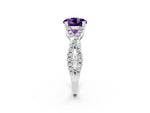 Round Cut Amethyst Solitaire Ring in White gold with Interwoven Pavé Band and Prong Setting_2