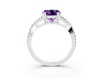 Round Cut Amethyst Solitaire Ring in White gold with Interwoven Pavé Band and Prong Setting_3
