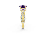 Round Cut Amethyst Solitaire Ring in Yellow gold with Interwoven Pavé Band and Prong Setting_2