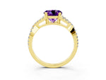 Round Cut Amethyst Solitaire Ring in Yellow gold with Interwoven Pavé Band and Prong Setting_3
