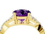 Round Cut Amethyst Solitaire Ring in Yellow gold with Interwoven Pavé Band and Prong Setting_4