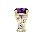 Round Cut Amethyst Solitaire Ring in Yellow gold with Interwoven Pavé Band and Prong Setting_5