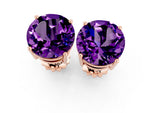 Round Cut Amethyst Stud Earrings in Rose gold with Basket Setting_1