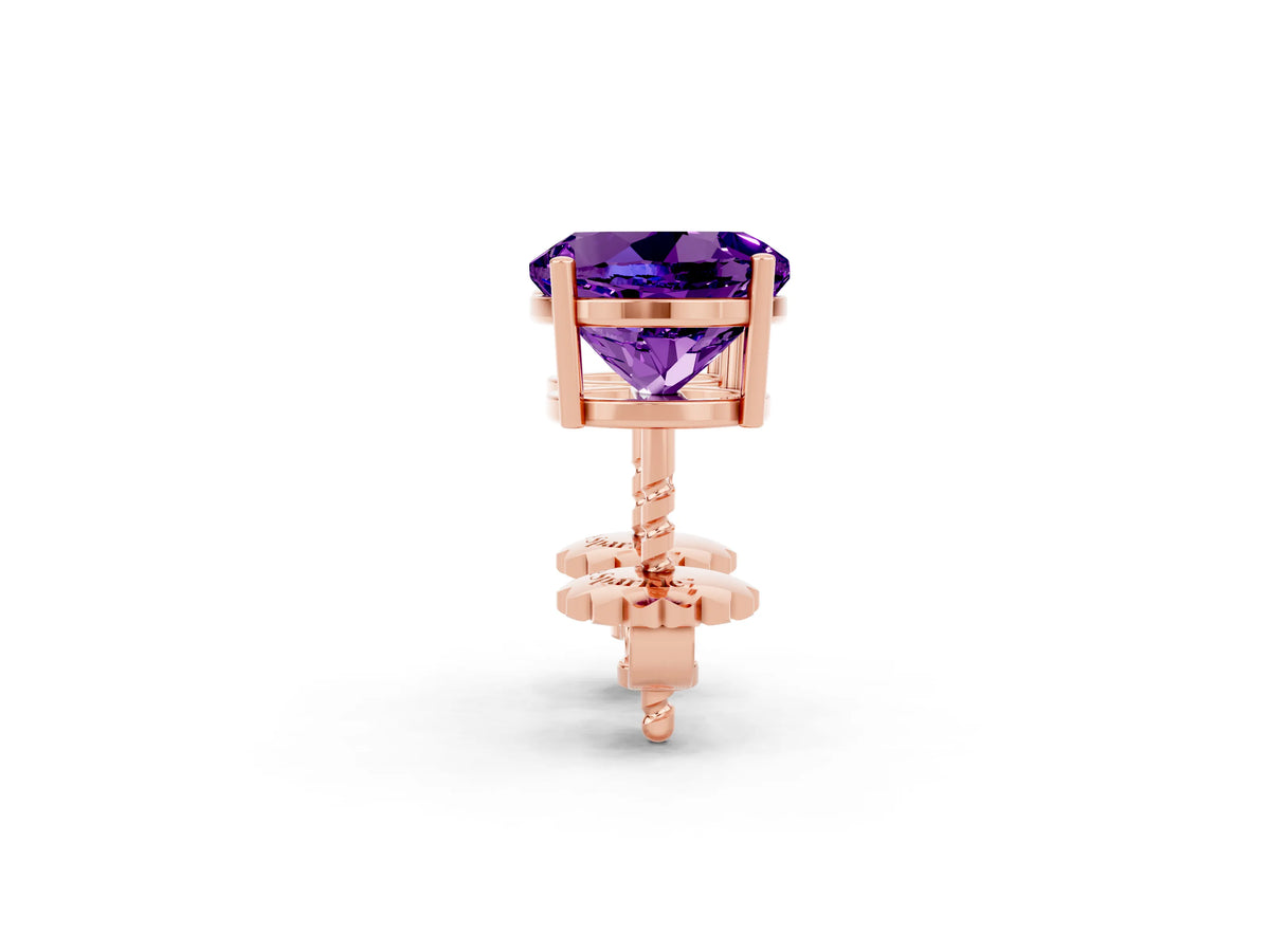 Round Cut Amethyst Stud Earrings in Rose gold with Basket Setting_2
