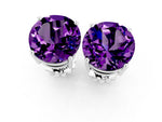Round Cut Amethyst Stud Earrings in White gold with Basket Setting_1