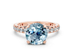 Round Cut Aquamarine Pavé Solitaire Ring in Rose gold with Round Pavé Band and Prong Setting