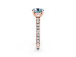 Round Cut Aquamarine Pavé Solitaire Ring in Rose gold with Round Pavé Band and Prong Setting_2