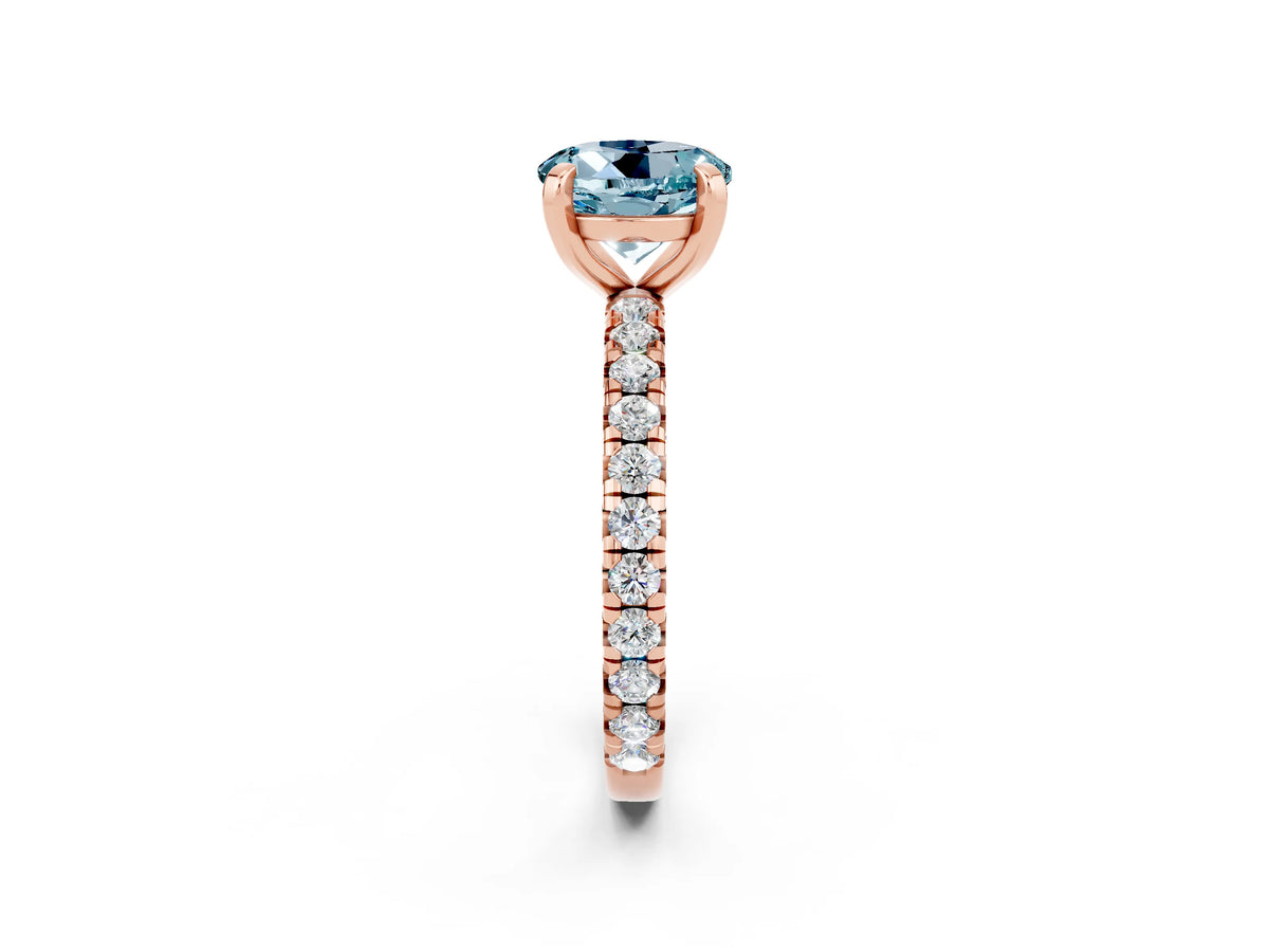 Round Cut Aquamarine Pavé Solitaire Ring in Rose gold with Round Pavé Band and Prong Setting_2