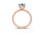 Round Cut Aquamarine Pavé Solitaire Ring in Rose gold with Round Pavé Band and Prong Setting_3
