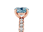 Round Cut Aquamarine Pavé Solitaire Ring in Rose gold with Round Pavé Band and Prong Setting_5