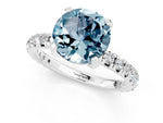 Round Cut Aquamarine Pavé Solitaire Ring in Silver with Round Pavé Band and Prong Setting_1