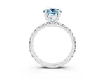 Round Cut Aquamarine Pavé Solitaire Ring in Silver with Round Pavé Band and Prong Setting_3